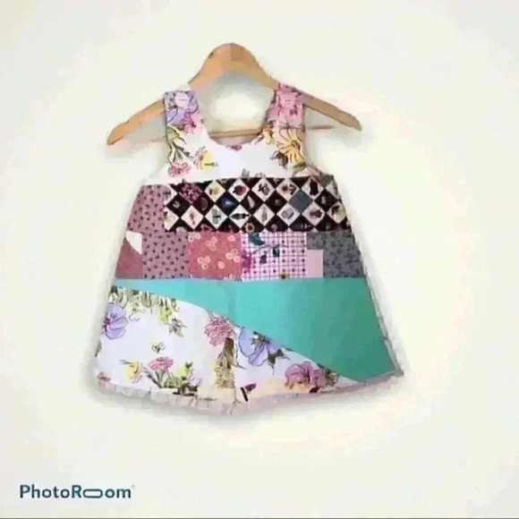 Patchwork pinafore a-line girl dress 3-4 - Picture 1 of 7